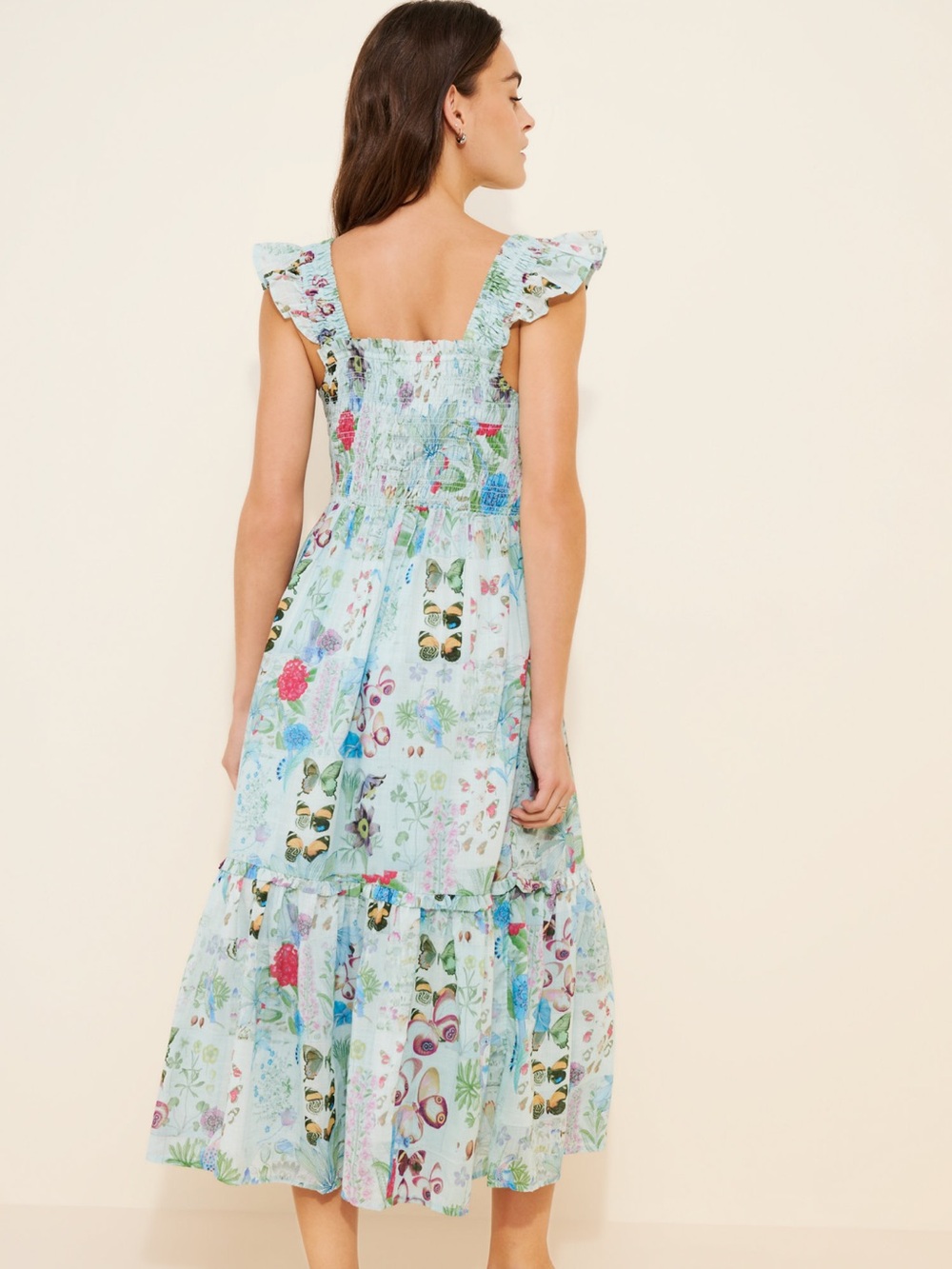 Anthropologie Peregrine Midi Dress Square Neck Smocked Tiered Skirt Pockets NWT - Picture 6 of 16